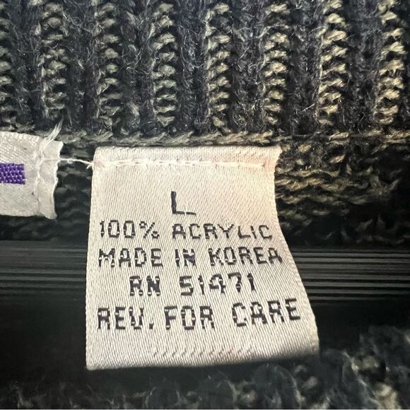 Vintage 90’s Men's Black/Grey Sweater Sz Large 100% ACRYLIC/vegan leather - Picture 5 of 12